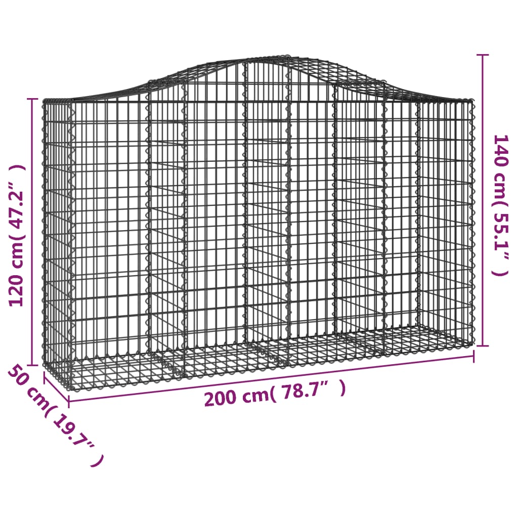 Coșuri gabion arcuite 3 buc, 200x50x120/140 cm, fier galvanizat