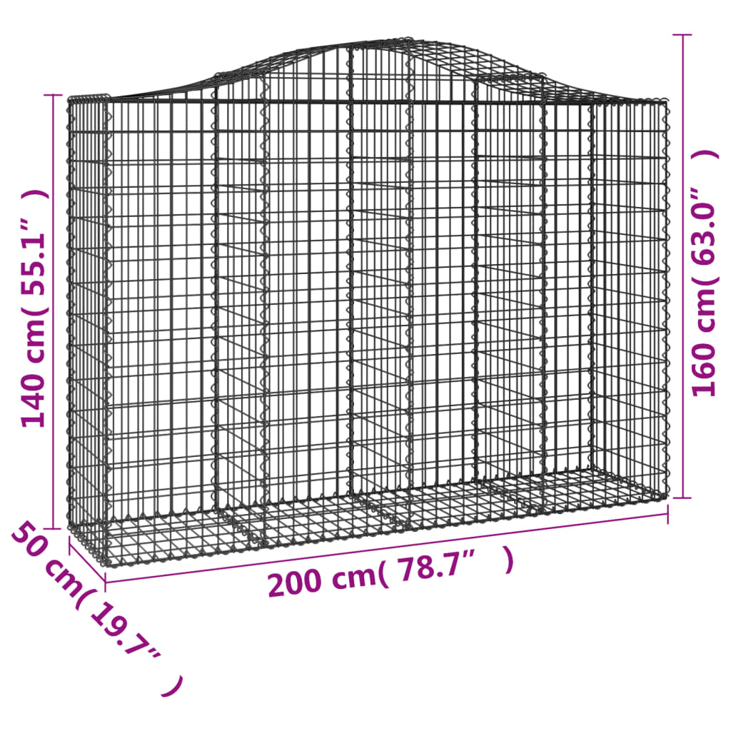 Coșuri gabion arcuite 3 buc, 200x50x140/160cm, fier galvanizat