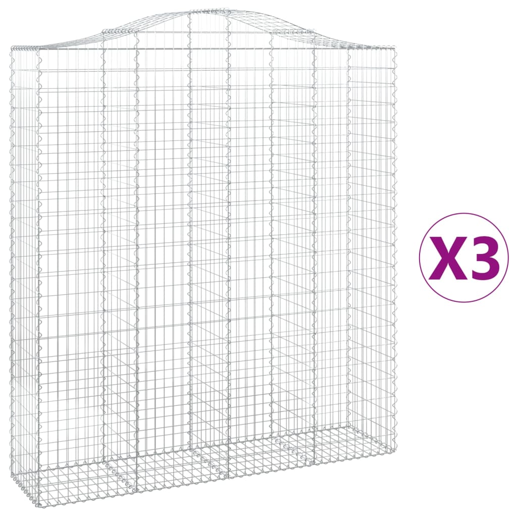 Coșuri gabion arcuite, 3 buc, 200x50x220/240cm, fier galvanizat