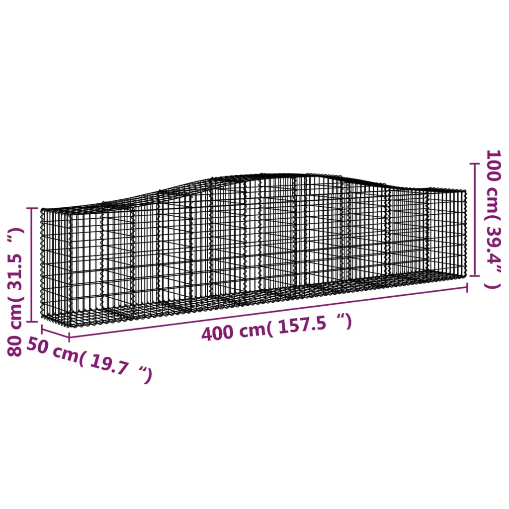 Coșuri gabion arcuite 4 buc, 400x50x80/100 cm, fier galvanizat