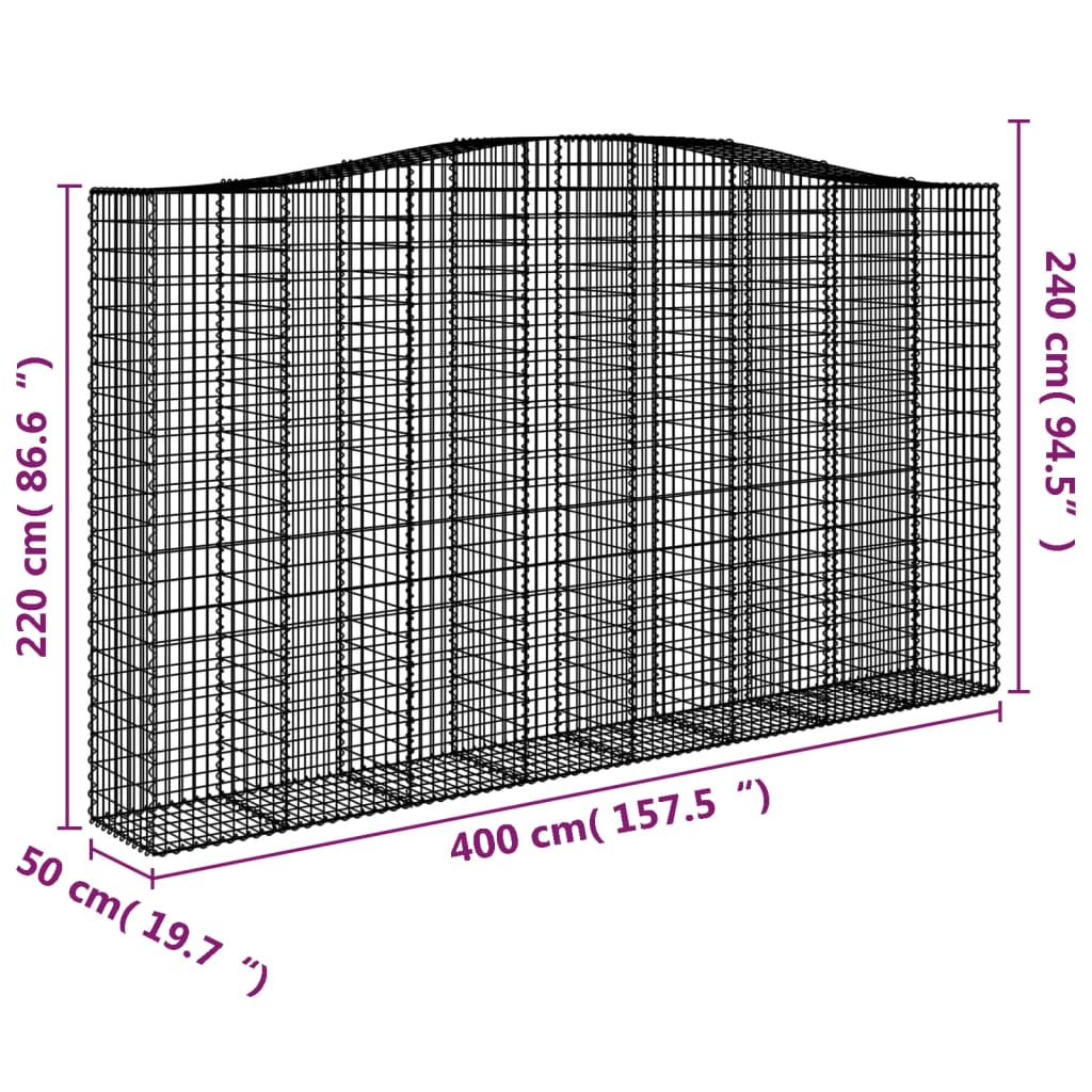 Coșuri gabion arcuite, 2 buc, 400x50x220/240cm, fier galvanizat
