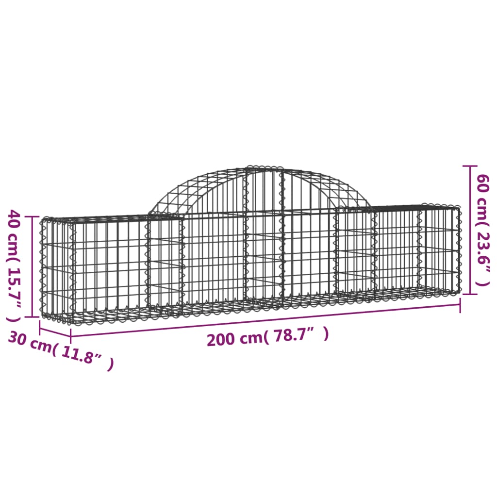 Coșuri gabion arcuite 2 buc, 200x30x40/60 cm, fier galvanizat