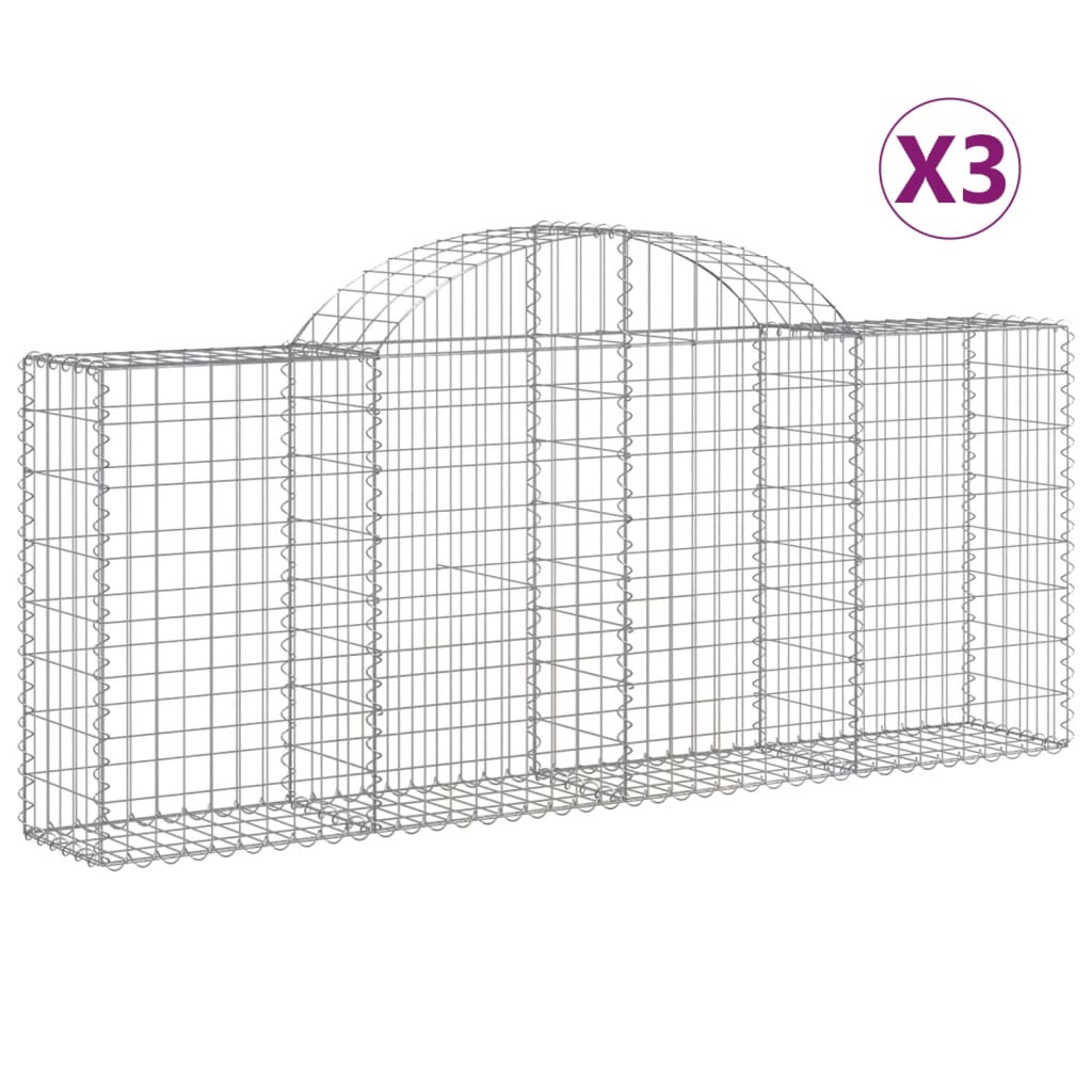 Coșuri gabion arcuite 3 buc, 200x30x80/100cm, fier galvanizat