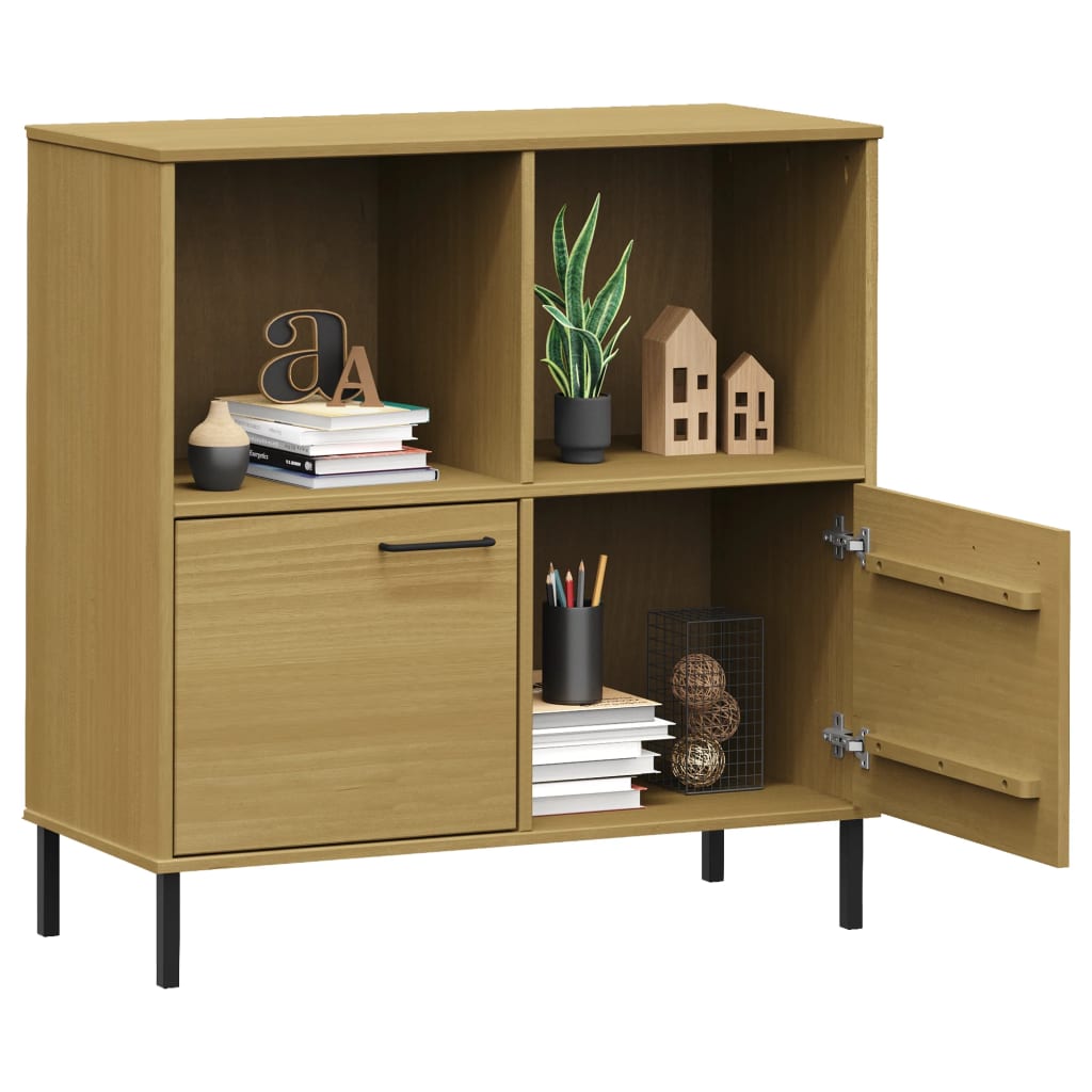 Bibliotecă cu picioare metalice OSLO, maro, 90x35x90,5 cm, lemn