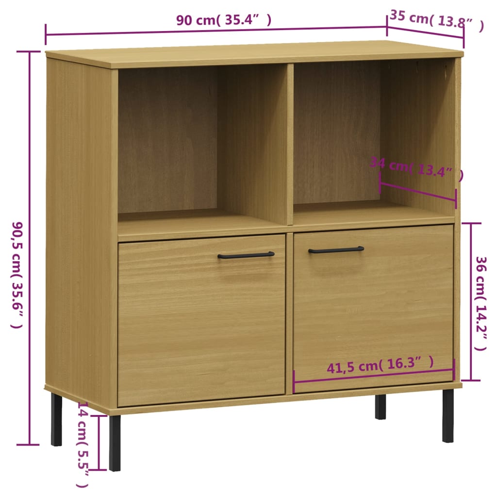 Bibliotecă cu picioare metalice OSLO, maro, 90x35x90,5 cm, lemn