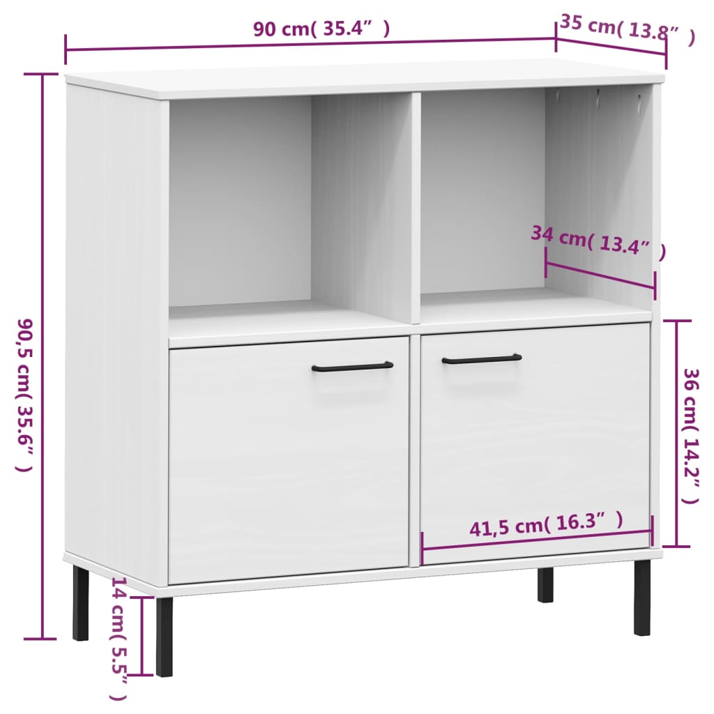 Bibliotecă cu picioare metalice OSLO, alb, 90x35x90,5 cm, lemn