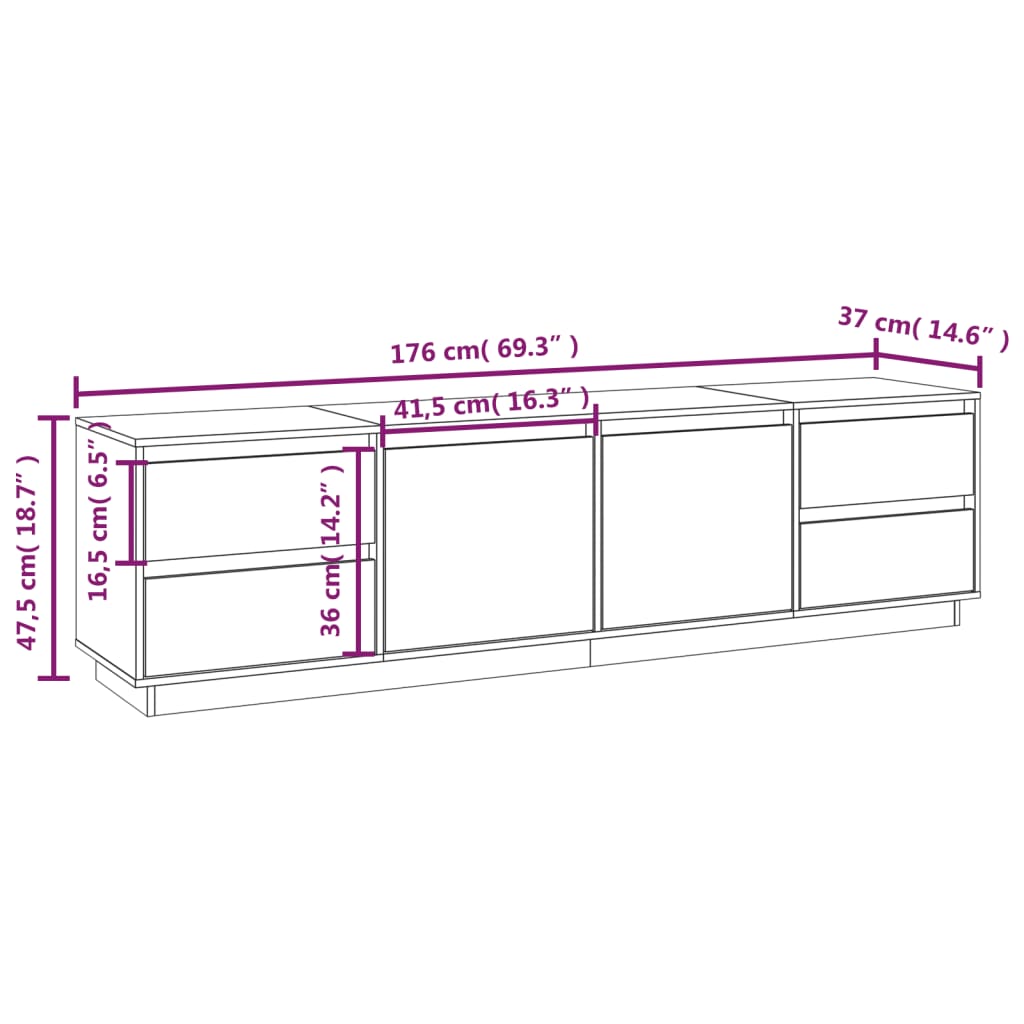 TV sideboard, gray, 176x37x47.5 cm, solid pine wood