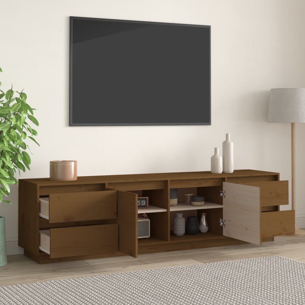 TV chest, honey brown, 176x37x47.5 cm, solid pine wood