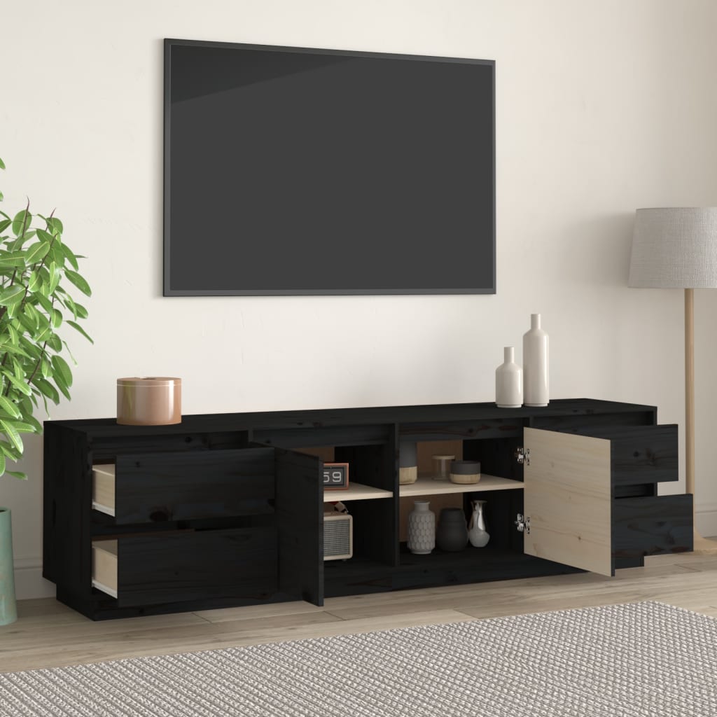 TV chest, black, 176x37x47.5 cm, solid pine wood