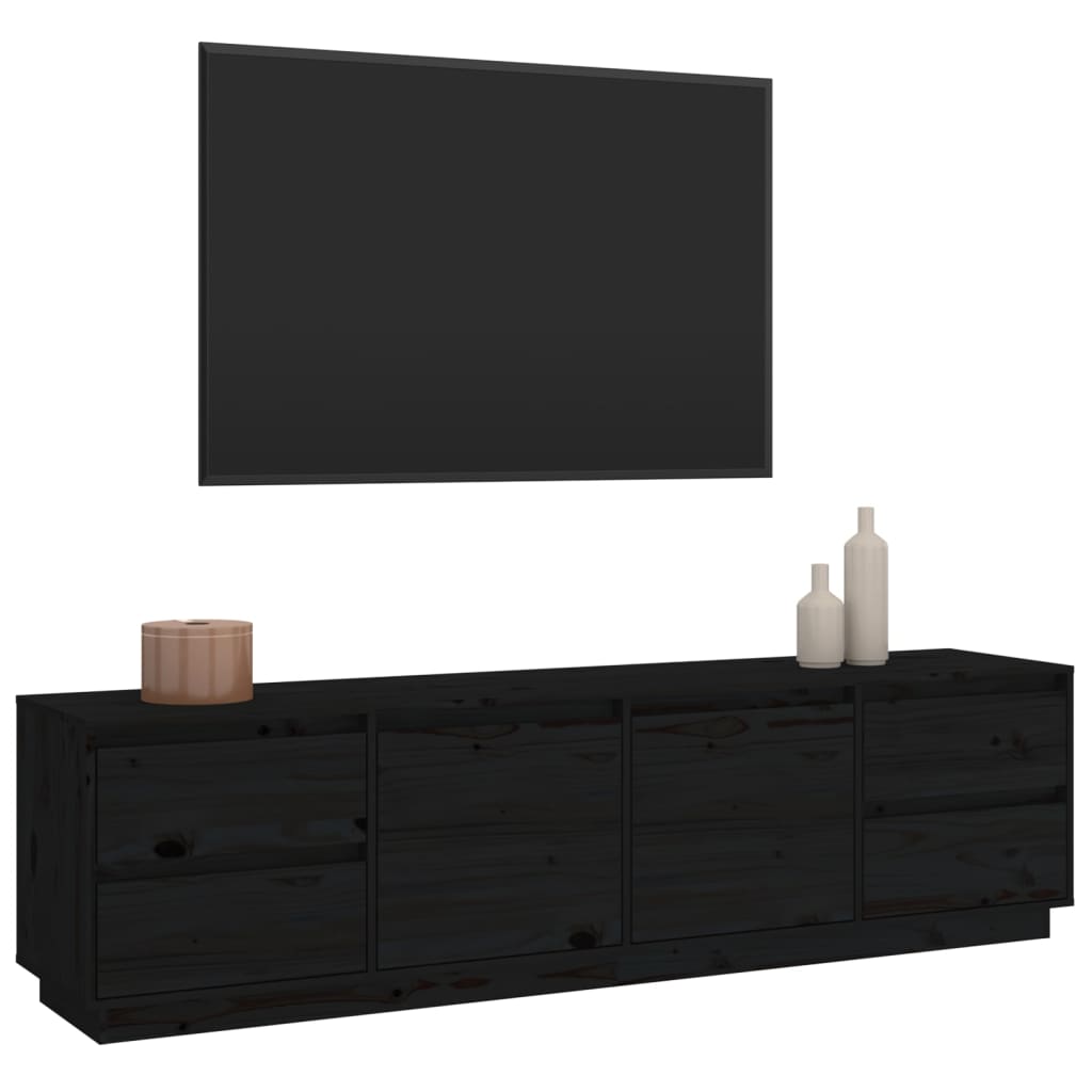 TV chest, black, 176x37x47.5 cm, solid pine wood