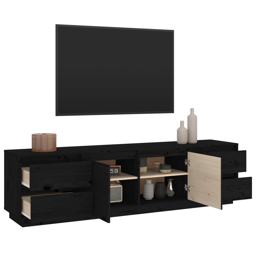 TV chest, black, 176x37x47.5 cm, solid pine wood