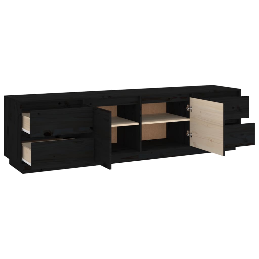 TV chest, black, 176x37x47.5 cm, solid pine wood