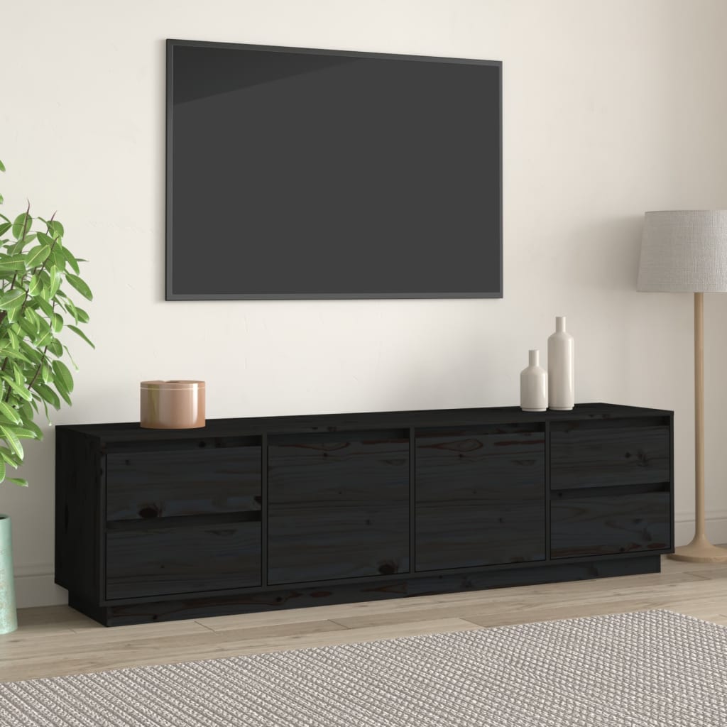 TV chest, black, 176x37x47.5 cm, solid pine wood