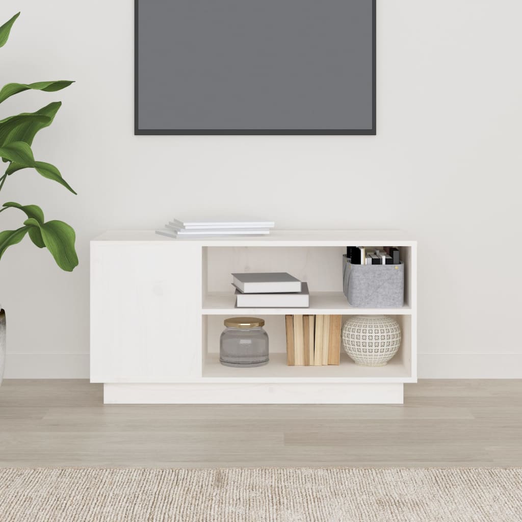 Comodă TV, alb, 80x35x40,5 cm, lemn masiv de pin