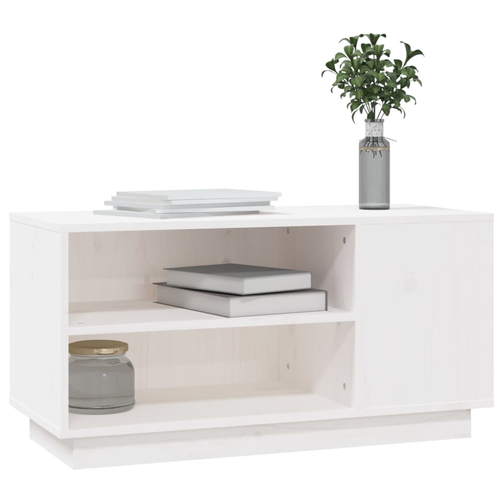 Comodă TV, alb, 80x35x40,5 cm, lemn masiv de pin