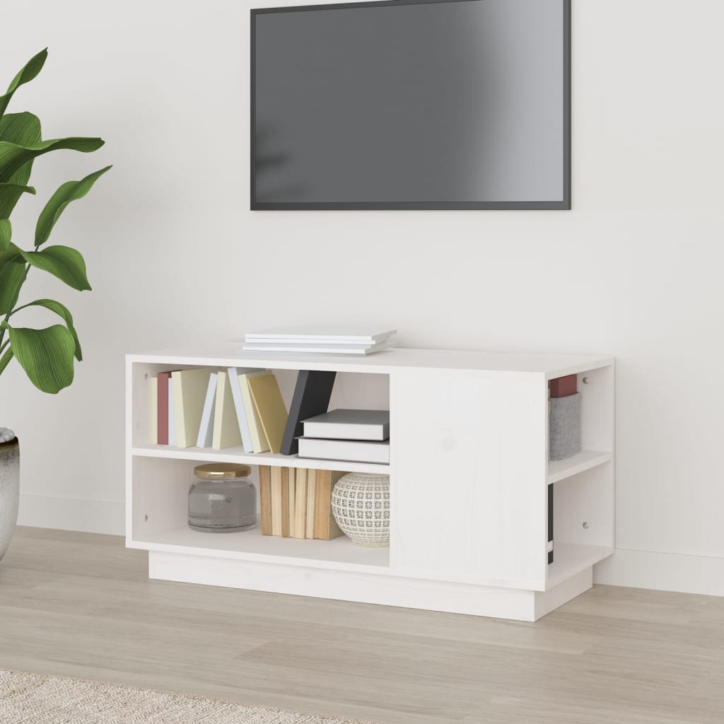 Comodă TV, alb, 80x35x40,5 cm, lemn masiv de pin