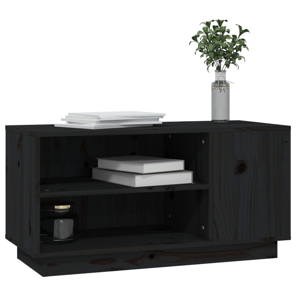Comodă TV, negru, 80x35x40,5 cm, lemn masiv de pin