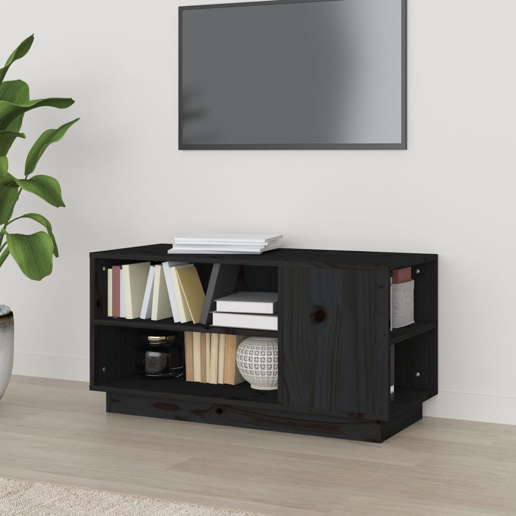 Comodă TV, negru, 80x35x40,5 cm, lemn masiv de pin
