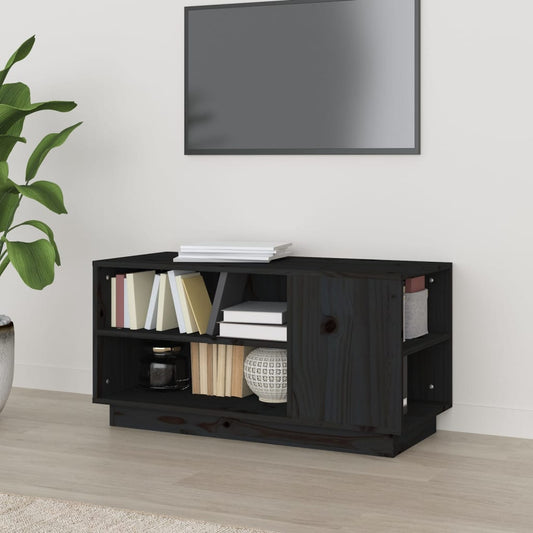 Comodă TV, negru, 80x35x40,5 cm, lemn masiv de pin
