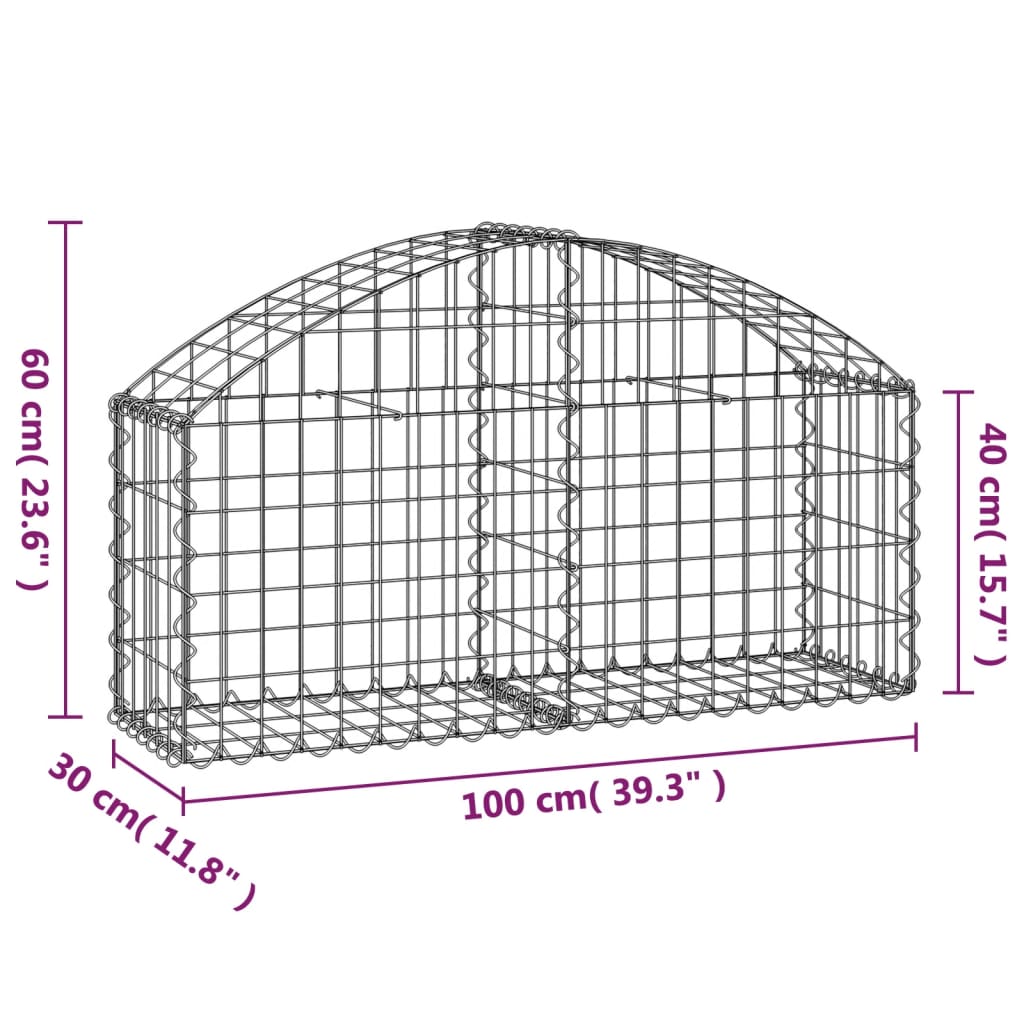 Coș gabion arcuit, 100x30x40/60 cm, fier galvanizat