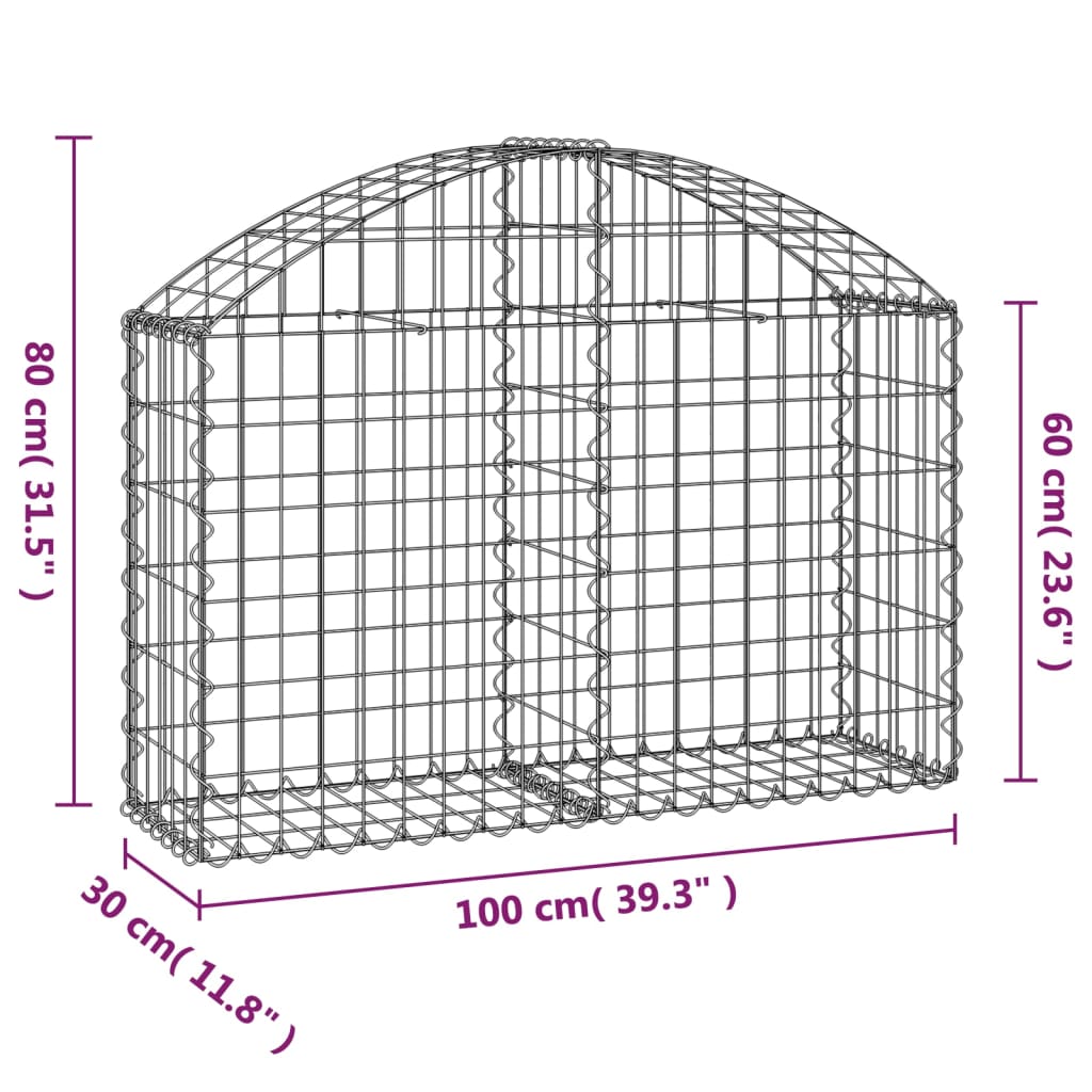 Coș gabion arcuit, 100x30x60/80 cm, fier galvanizat
