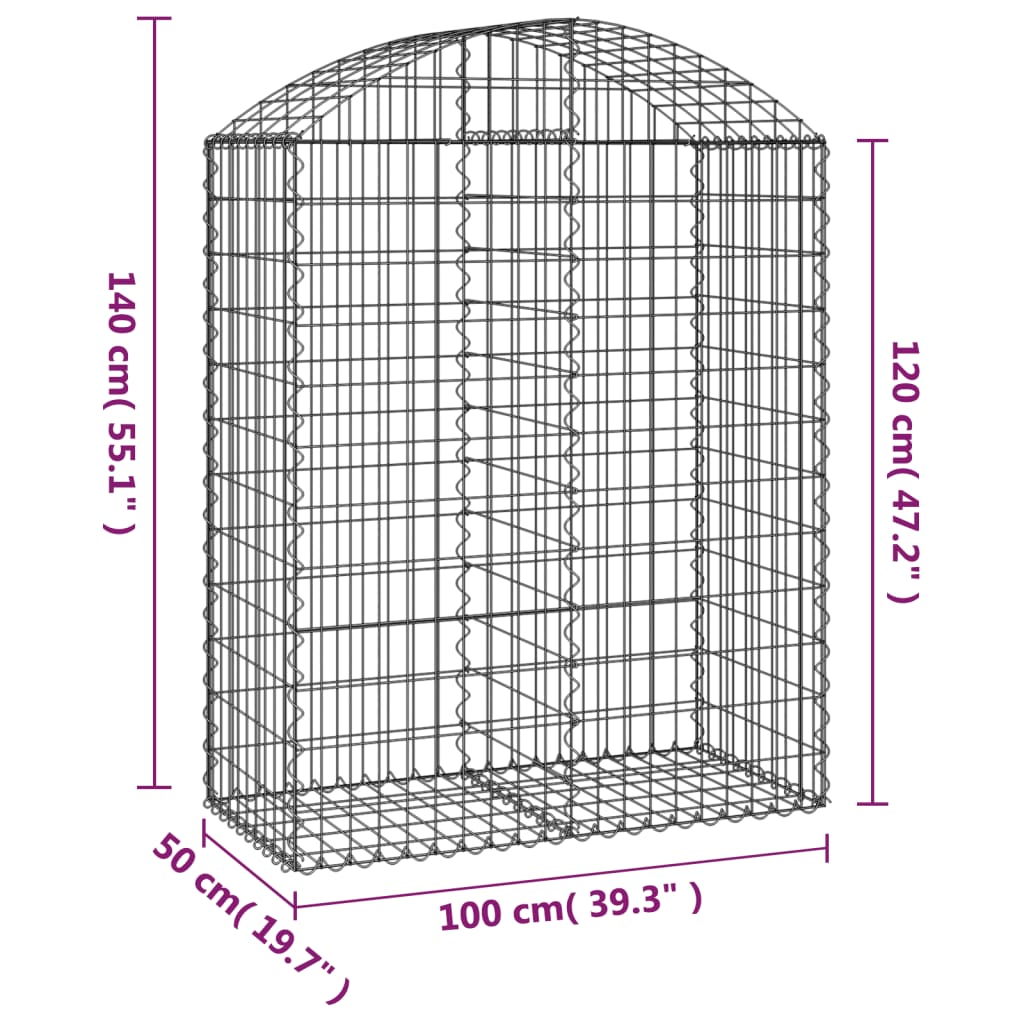 Coș gabion arcuit, 100x50x120/140 cm, fier galvanizat