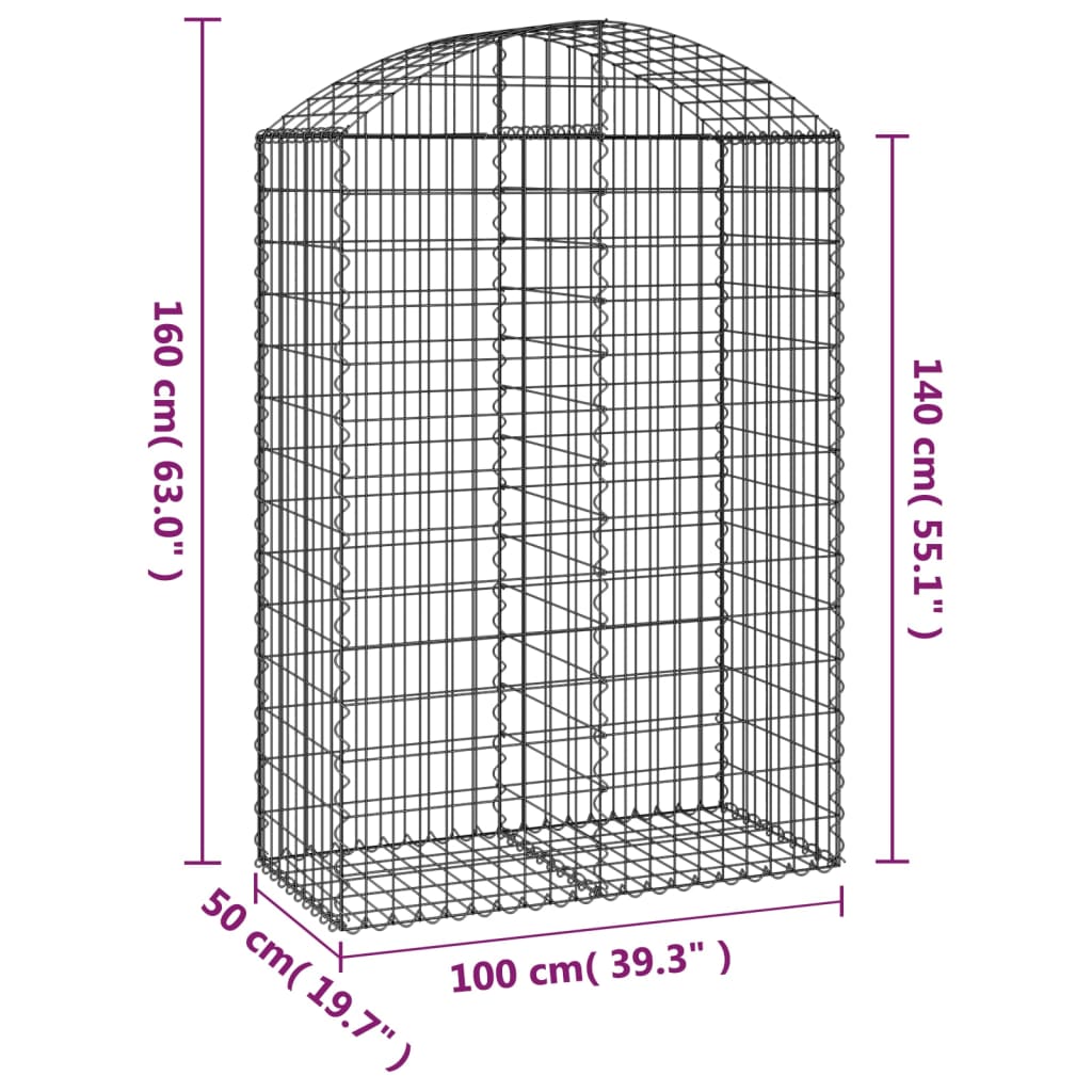 Coș gabion arcuit, 100x50x140/160 cm, fier galvanizat