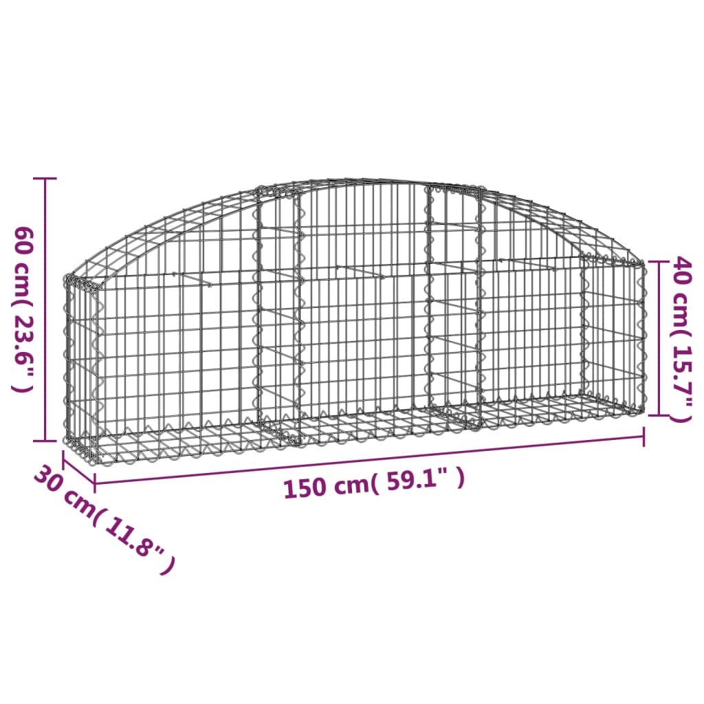 Coș gabion arcuit, 150x30x40/60 cm, fier galvanizat