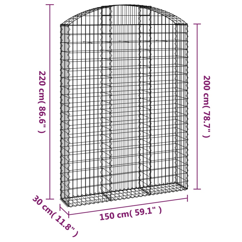 Coș gabion arcuit, 150x30x200/220 cm, fier galvanizat