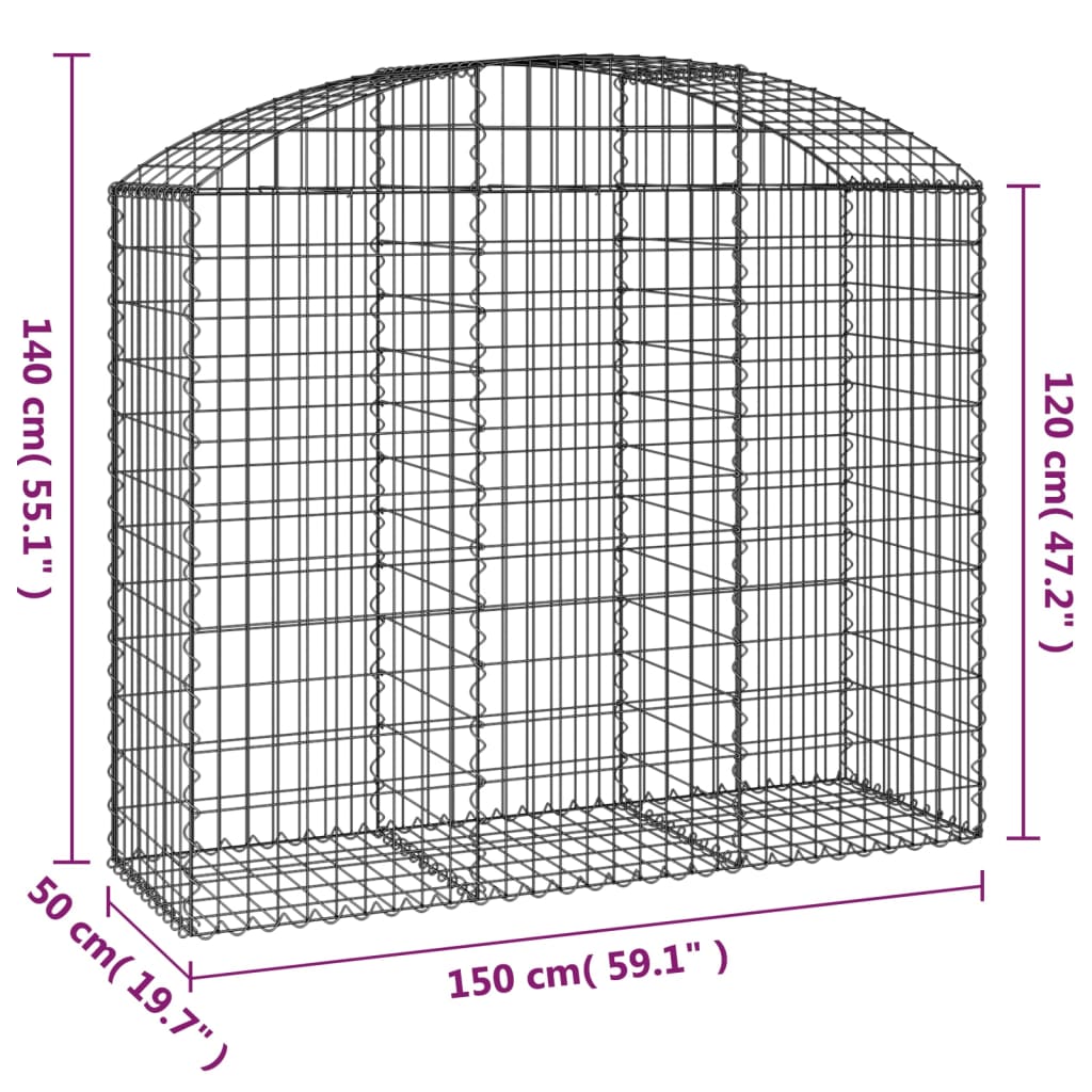 Coș gabion arcuit, 150x50x120/140 cm, fier galvanizat