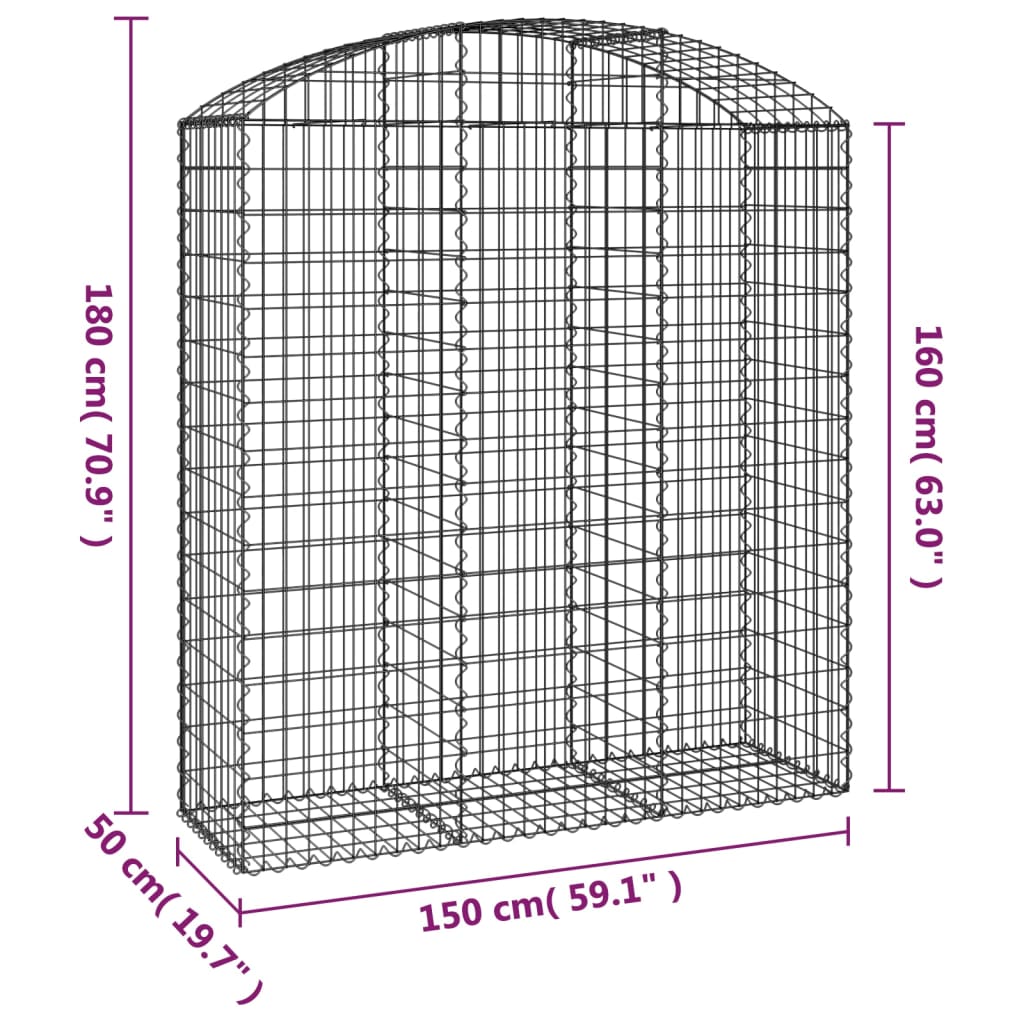 Coș gabion arcuit, 150x50x160/180 cm, fier galvanizat