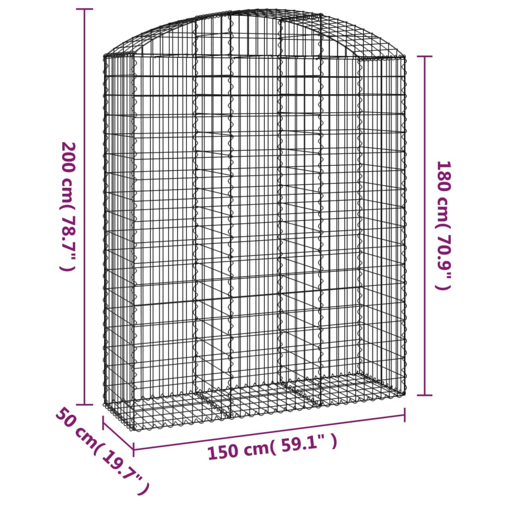 Coș gabion arcuit, 150x50x180/200 cm, fier galvanizat