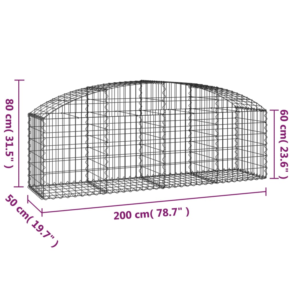 Coș gabion arcuit 200x50x60/80 cm fier galvanizat