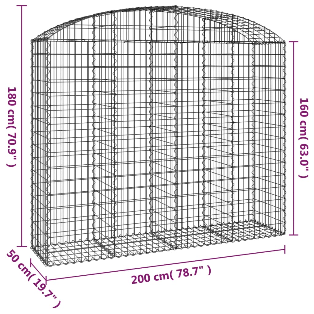 Coș gabion arcuit, 200x50x160/180 cm, fier galvanizat
