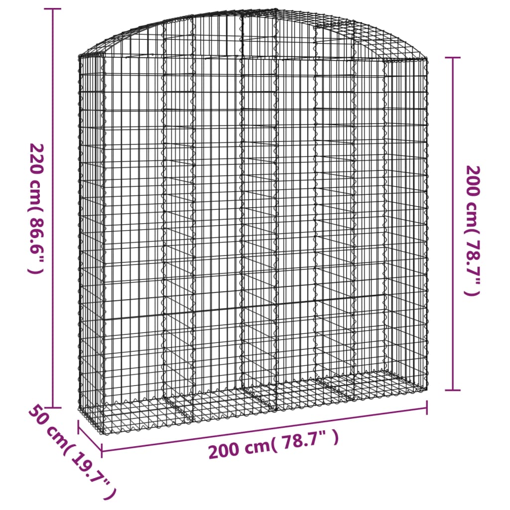 Coș gabion arcuit 200x50x200/220 cm fier galvanizat