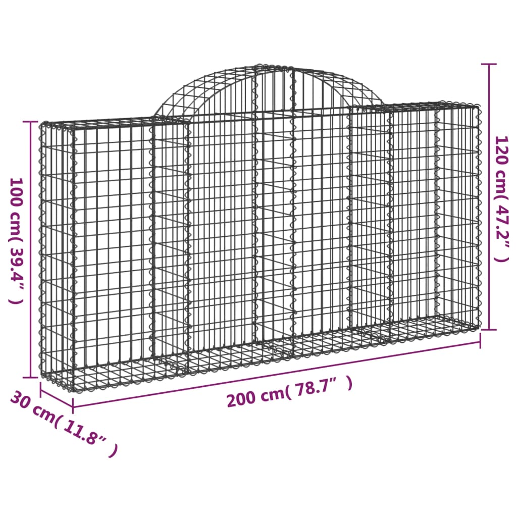 Coș gabion arcuit 200x30x100/120 cm fier galvanizat