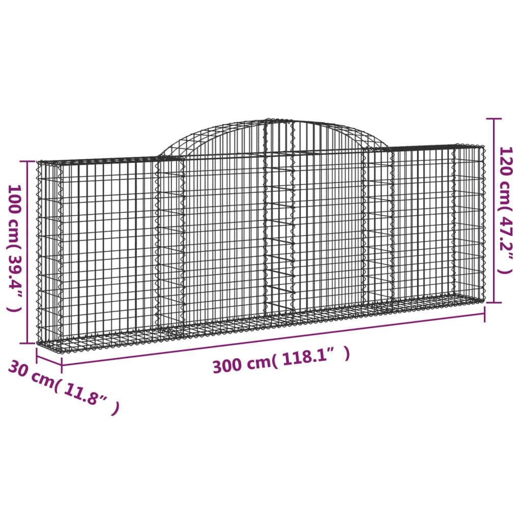 Coș gabion arcuit, 300x30x100/120 cm, fier galvanizat