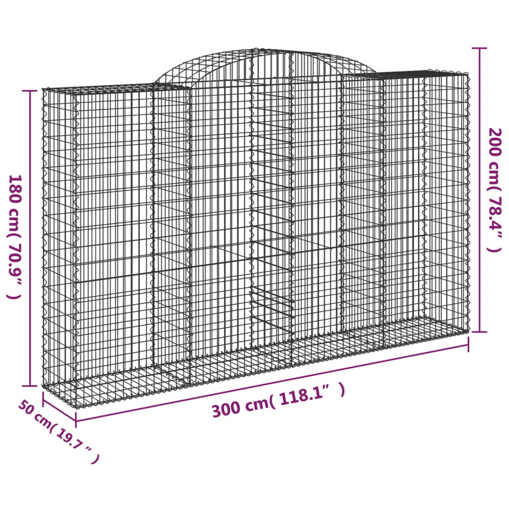 Coș gabion arcuit, 300x50x180/200 cm, fier galvanizat