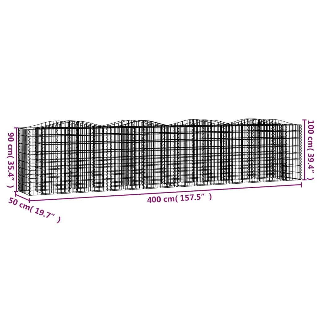 Strat înălțat cu gabion arcuit, 400x50x100 cm, fier galvanizat