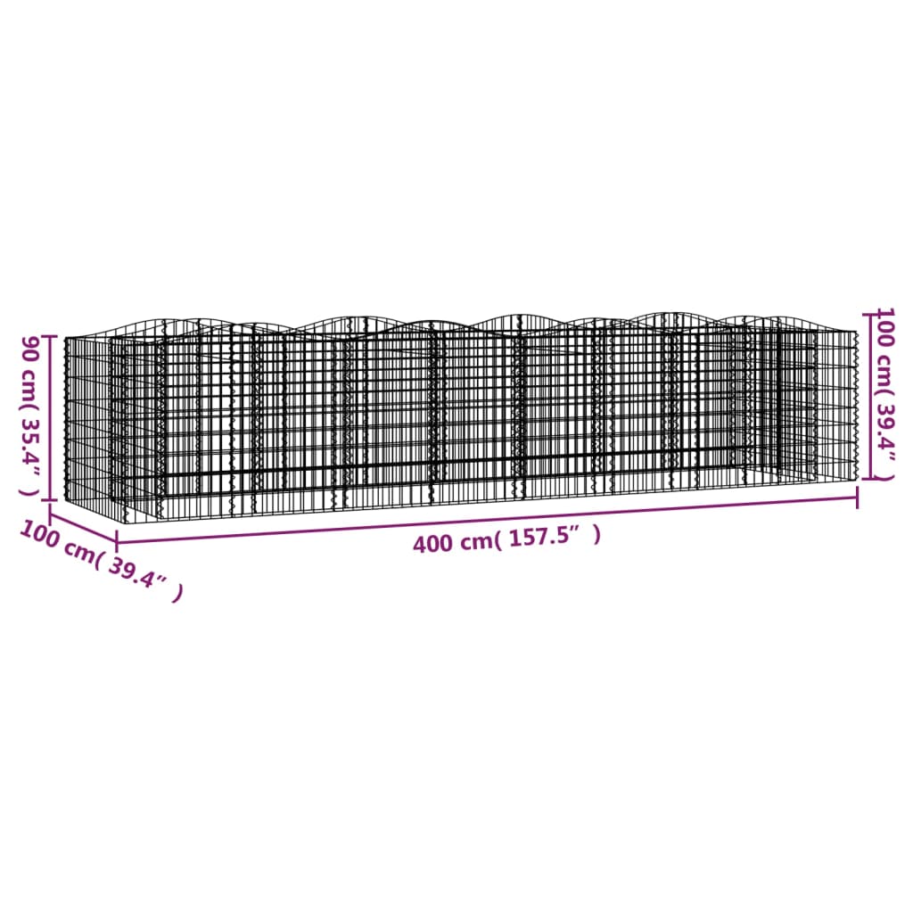 Strat înălțat cu gabion arcuit, 400x100x100 cm, fier galvanizat
