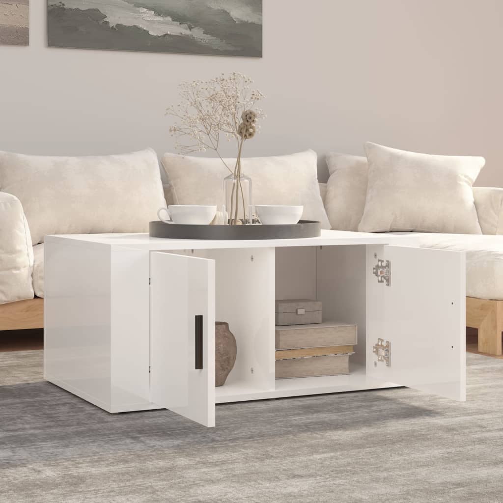 Coffee table, glossy white, 80x50x36 cm, composite wood