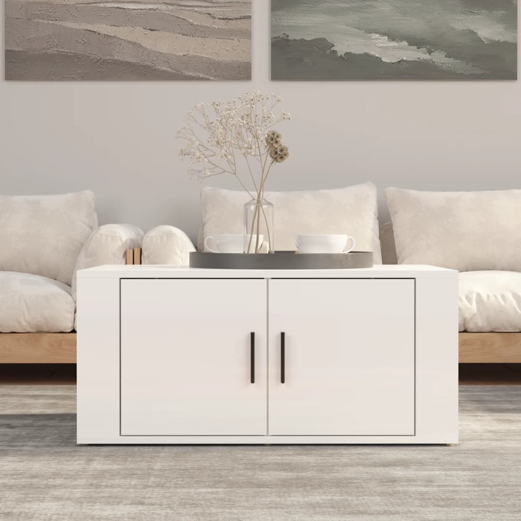 Coffee table, glossy white, 80x50x36 cm, composite wood