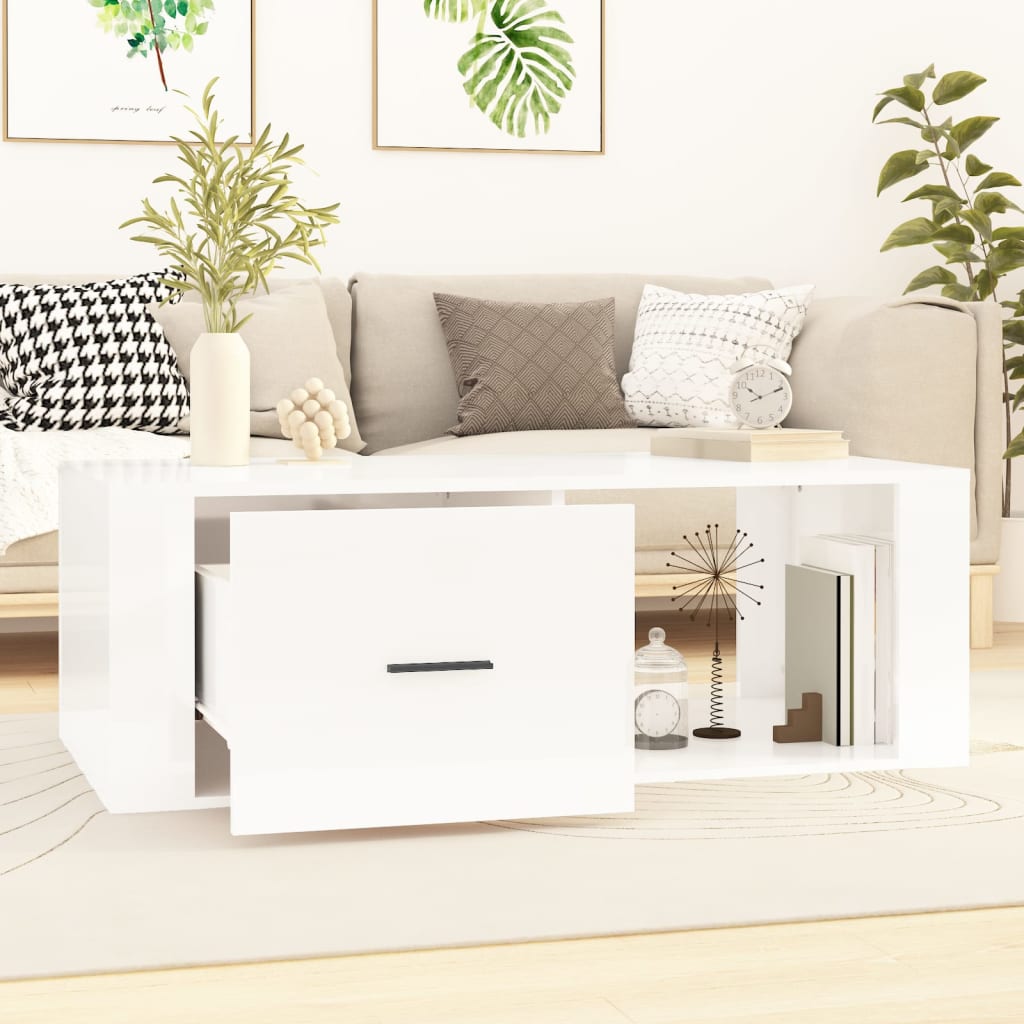 Coffee table, glossy white, 100x50.5x35 cm, composite wood