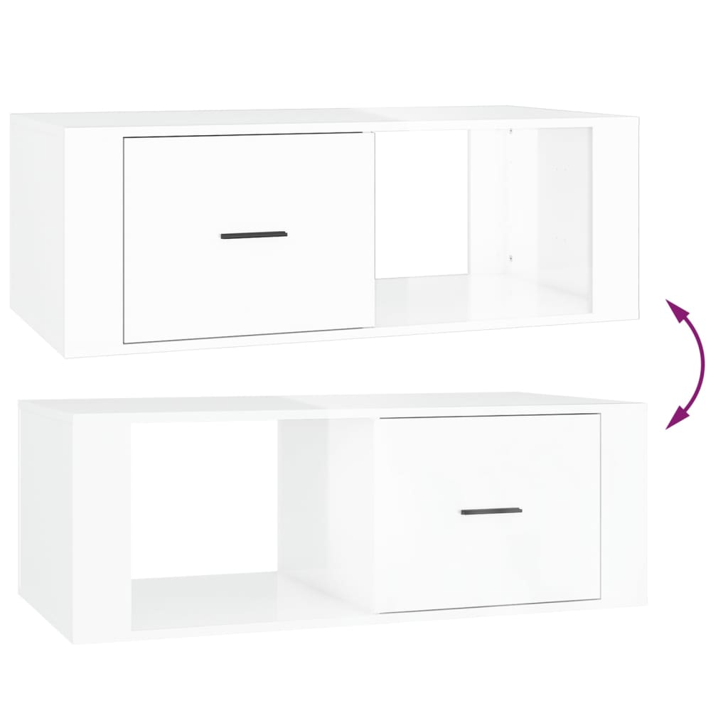 Coffee table, glossy white, 100x50.5x35 cm, composite wood