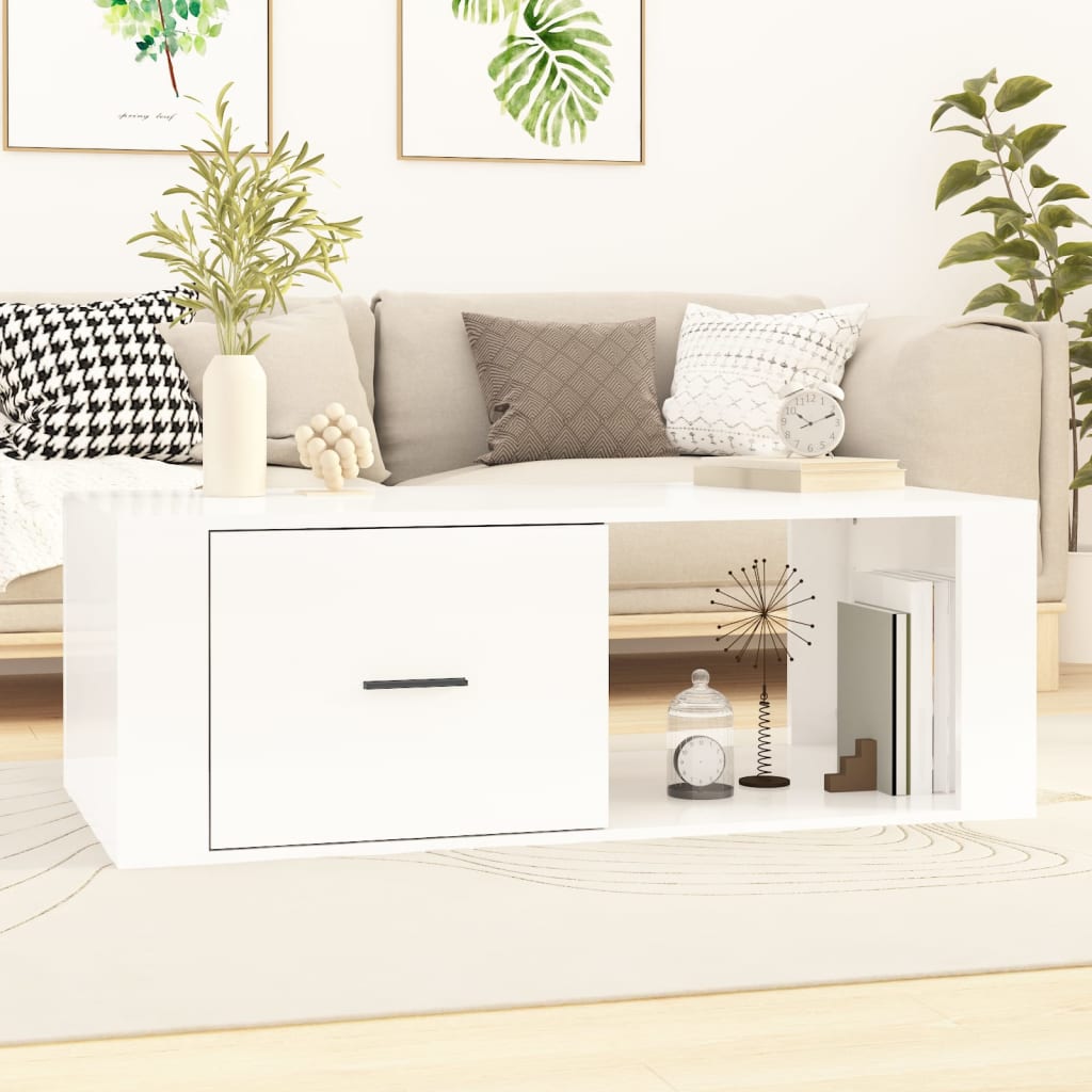 Coffee table, glossy white, 100x50.5x35 cm, composite wood