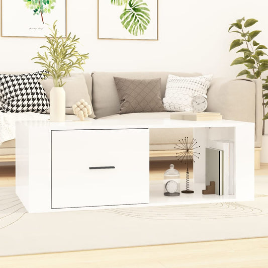 Coffee table, glossy white, 100x50.5x35 cm, composite wood