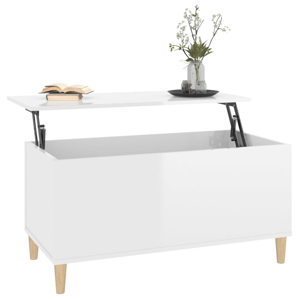 Coffee table, glossy white, 90x44.5x45 cm, composite wood