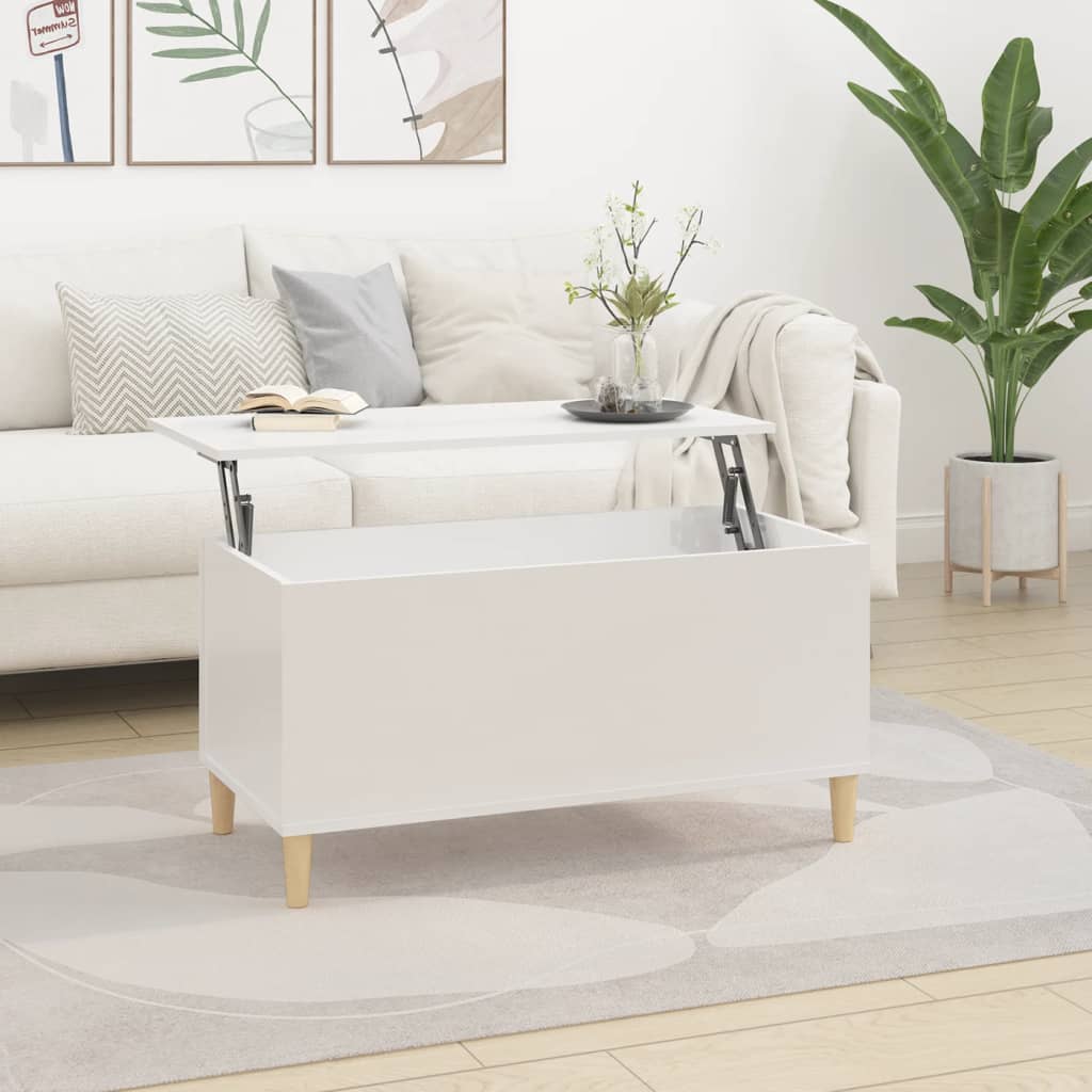 Coffee table, glossy white, 90x44.5x45 cm, composite wood