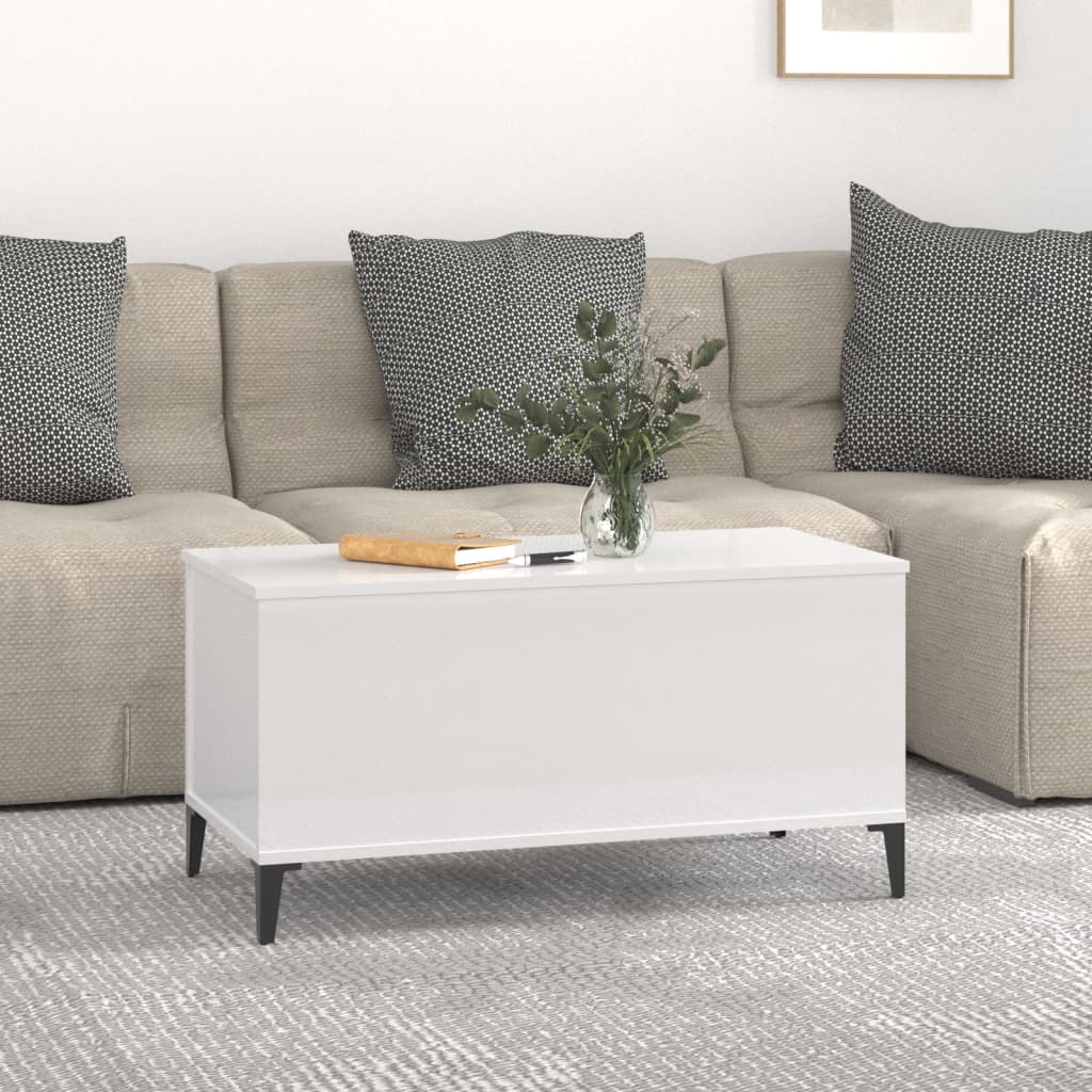 Coffee table, glossy white, 90x44.5x45 cm, composite wood