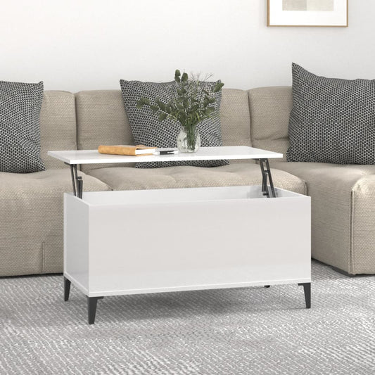 Coffee table, glossy white, 90x44.5x45 cm, composite wood